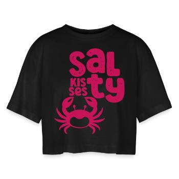 Salty Kisses – Krabbe & Küste - Frauen Oversized Cropped T-Shirt - Schwarz - Vorne - AI Model Female 172 light (172cm)
