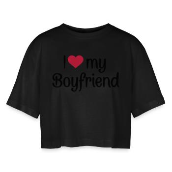 I love my boyfriend - Oversized croppad T-shirt dam - svart - Fram - AI Model Female 172 light (172cm)