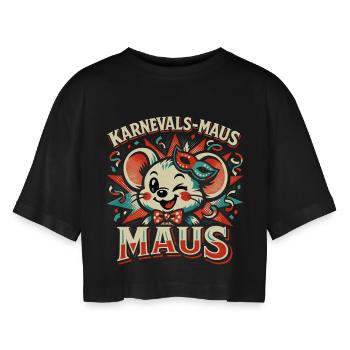 Karnevalsmaus Kostüm Damen Lustig Fasching  - Frauen Oversized Cropped T-Shirt - Schwarz - Vorne - AI Model Female 172 light (172cm)