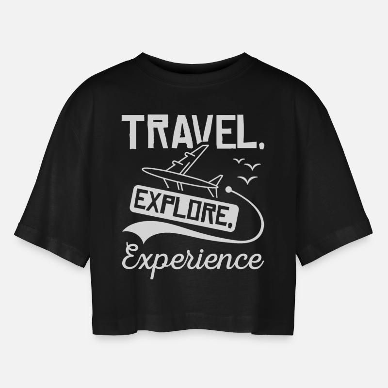 Travel Explore Experience - Frauen Oversized Cropped T-Shirt - Schwarz