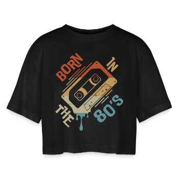 Né dans les années 80 - T-shirt court oversize Femme - noir - Devant - AI Model Female 172 light (172cm)