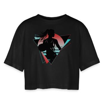 Basketball Basketballerin Spielerin Fan Neon Bunt - Frauen Oversized Cropped T-Shirt - Schwarz - Vorne - AI Model Female 172 light (172cm)