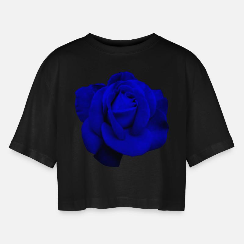 Blue Rose - Women’s Oversized Cropped T-Shirt - black
