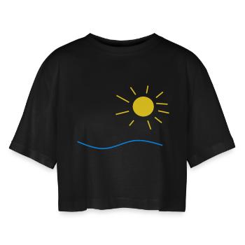 Sonne und Meer - Frauen Oversized Cropped T-Shirt - Schwarz - Vorne - AI Model Female 172 light (172cm)