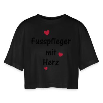 Fusspfleger mit Herz - Frauen Oversized Cropped T-Shirt - Schwarz - Vorne - AI Model Female 172 light (172cm)