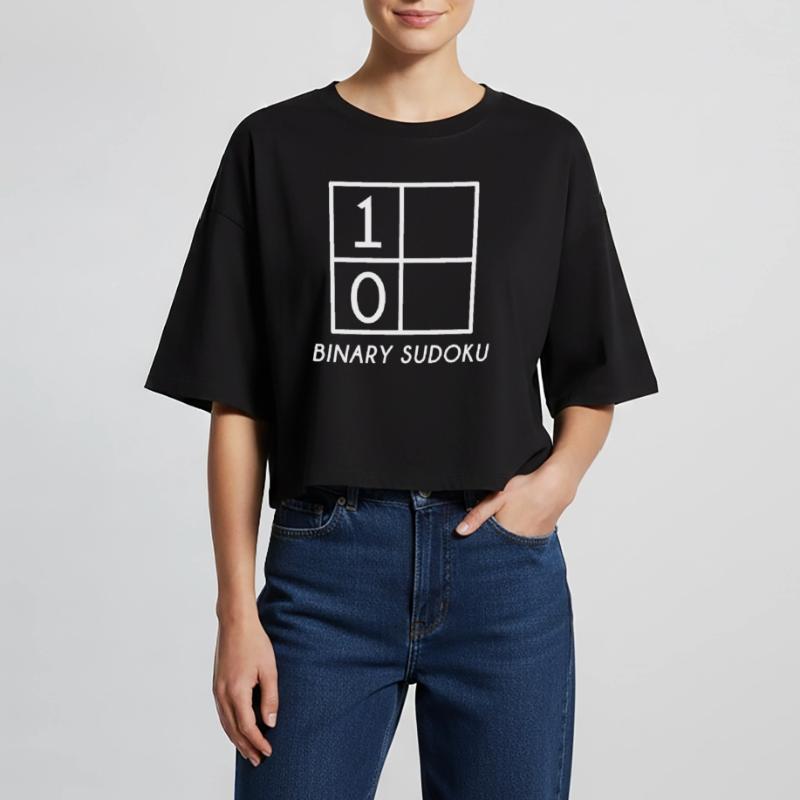 Sudoku Gift Binary Binary Nerd Number Game Women’s Oversized Cropped T-Shirt