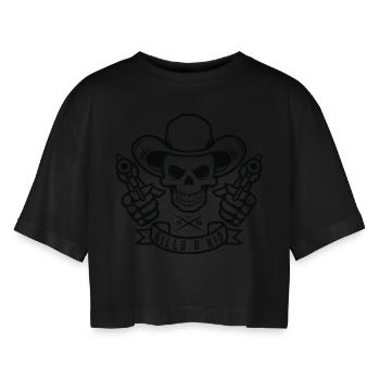 Pistols d'Amérique du crâne occidental d'Halloween sauvage - T-shirt court oversize Femme - noir - Devant - AI Model Female 172 light (172cm)