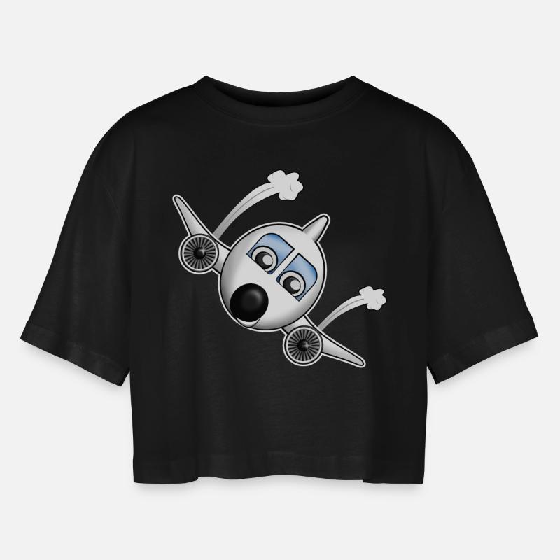 Plane with face - Women’s Oversized Cropped T-Shirt - black