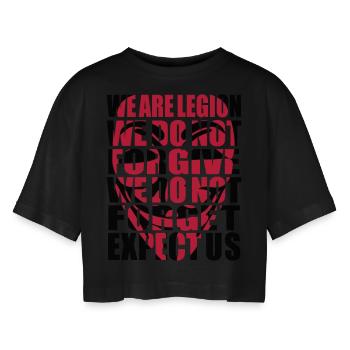 Anonymous Motto Shadow - Frauen Oversized Cropped T-Shirt - Schwarz - Vorne - AI Model Female 172 light (172cm)