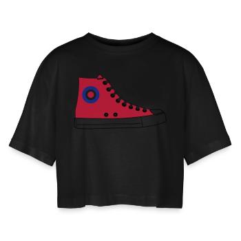 Turnschuh Mod - Frauen Oversized Cropped T-Shirt - Schwarz - Vorne - AI Model Female 172 light (172cm)