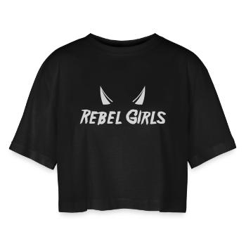 Rebel Girls - Women’s Oversized Cropped T-Shirt - black - Front - AI Model Female 172 light (172cm)