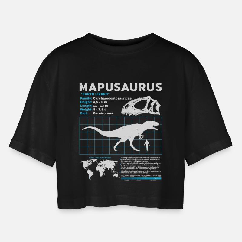 Mapusaurus Fact Sheet - Women’s Oversized Cropped T-Shirt - black