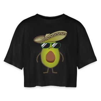Cool Avocado - Frauen Oversized Cropped T-Shirt - Schwarz - Vorne - AI Model Female 172 light (172cm)