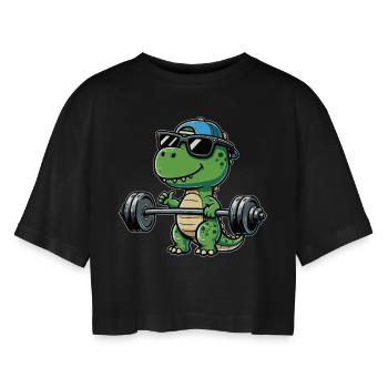 T-Rex Workout : Développé couché dinosaure pour - T-shirt court oversize Femme - noir - Devant - AI Model Female 172 light (172cm)