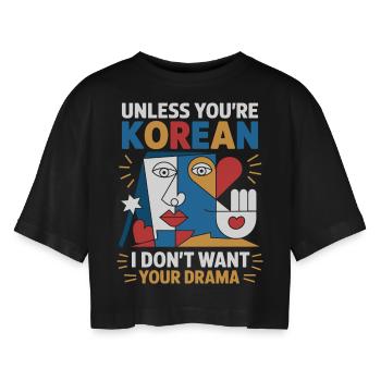 Stylish design for K-pop enthusiasts - Women’s Oversized Cropped T-Shirt - black - Front - AI Model Female 172 light (172cm)