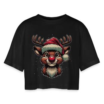 Motif de Noël festif Rudolf le renne - T-shirt court oversize Femme - noir - Devant - AI Model Female 172 light (172cm)