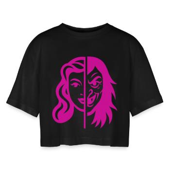 Contraste du visage divisé - T-shirt court oversize Femme - noir - Devant - AI Model Female 172 light (172cm)
