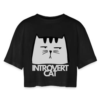 Chat Introvert Tête Minimaliste NB - T-shirt court oversize Femme - noir - Devant - AI Model Female 172 light (172cm)