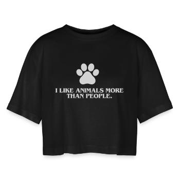 I like animals more than people - Women’s Oversized Cropped T-Shirt - black - Front - AI Model Female 172 light (172cm)