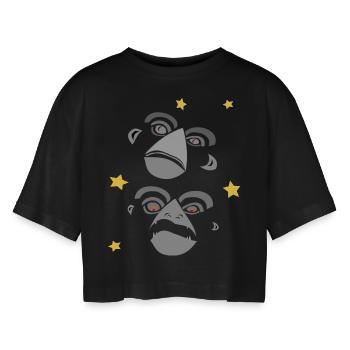 Zwei schreiende Affengesichter - Frauen Oversized Cropped T-Shirt - Schwarz - Vorne - AI Model Female 172 light (172cm)