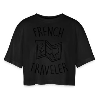 französisch Reisenden - Frauen Oversized Cropped T-Shirt - Schwarz - Vorne - AI Model Female 172 light (172cm)