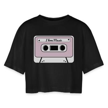 Kassette - Frauen Oversized Cropped T-Shirt - Schwarz - Vorne - AI Model Female 172 light (172cm)