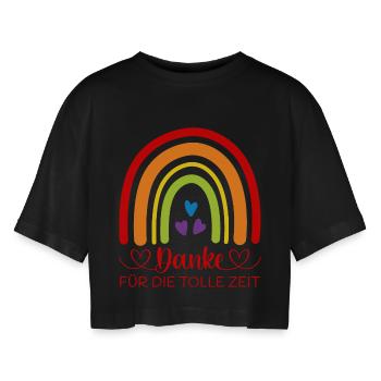 Abschied Kita Regenbogen Danke für die tolle Zeit - Frauen Oversized Cropped T-Shirt - Schwarz - Vorne - AI Model Female 172 light (172cm)
