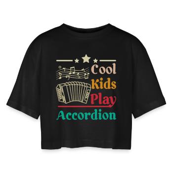 Children Cool kids play accordion - Women’s Oversized Cropped T-Shirt - black - Front - AI Model Female 172 light (172cm)