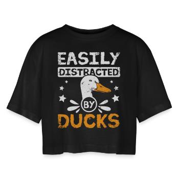 Canard pékin de compagnie facilement distrait par les canards - T-shirt court oversize Femme - noir - Devant - AI Model Female 172 light (172cm)