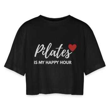 Pilates is my Happy Hour Stress Relief - Women’s Oversized Cropped T-Shirt - black - Front - AI Model Female 172 light (172cm)