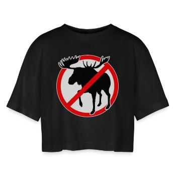 keine Elche erlaubt. Elche verboten - Frauen Oversized Cropped T-Shirt - Schwarz - Vorne - AI Model Female 172 light (172cm)