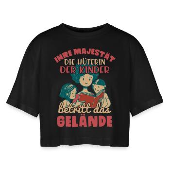 ERZIEHERIN / KINDER / TANTE / OMA - Frauen Oversized Cropped T-Shirt - Schwarz - Vorne - AI Model Female 172 light (172cm)