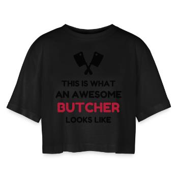 Metzger / Metzgerei / Metzgerin / Fleisch - Frauen Oversized Cropped T-Shirt - Schwarz - Vorne - AI Model Female 172 light (172cm)