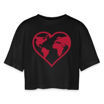 liebe_welt_erde - Women’s Oversized Cropped T-Shirt - black - Front - AI Model Female 172 light (172cm)