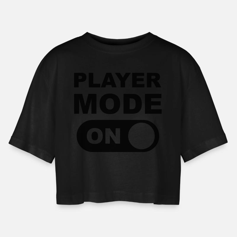 Player Mode ON - Women’s Oversized Cropped T-Shirt - black