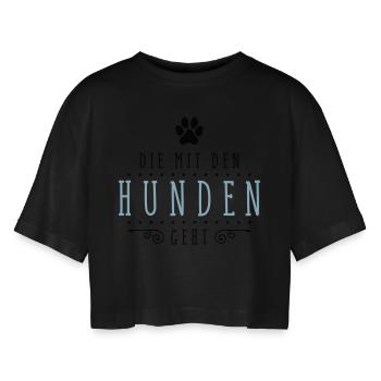 die mit den hunden geht - Frauen Oversized Cropped T-Shirt - Schwarz - Vorne - AI Model Female 172 light (172cm)