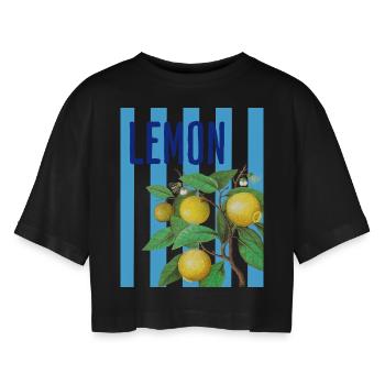 Lemon - Zitrone - Frauen Oversized Cropped T-Shirt - Schwarz - Vorne - AI Model Female 172 light (172cm)