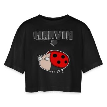 Marvin - Premium Longsleeve - Women - Frauen Oversized Cropped T-Shirt - Schwarz - Vorne - AI Model Female 172 light (172cm)