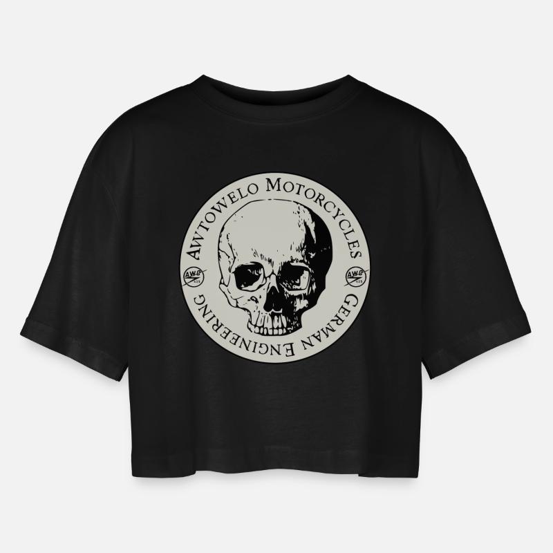 Awtowelo Motorcycles German Engineering - Women’s Oversized Cropped T-Shirt - black