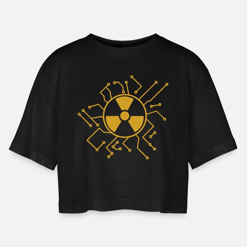 atomically atomic symbol radioactive atomic bomb f - Women’s Oversized Cropped T-Shirt - black