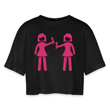 woman drink - Frauen Oversized Cropped T-Shirt - Schwarz - Vorne - AI Model Female 172 light (172cm)