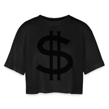 dollar sign - Frauen Oversized Cropped T-Shirt - Schwarz - Vorne - AI Model Female 172 light (172cm)