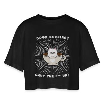 Bonjour - drôle de dicton pour la chemise de nuit du matin - T-shirt court oversize Femme - noir - Devant - AI Model Female 172 light (172cm)
