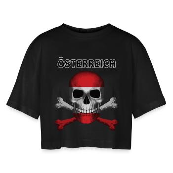 Skull Jolly Roger Pirate Flag Oesterreich R6Z - Women’s Oversized Cropped T-Shirt - black - Front - AI Model Female 172 light (172cm)