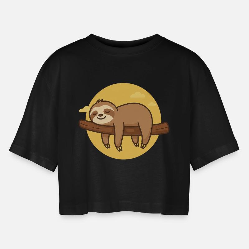 Sloth on tree - Women’s Oversized Cropped T-Shirt - black