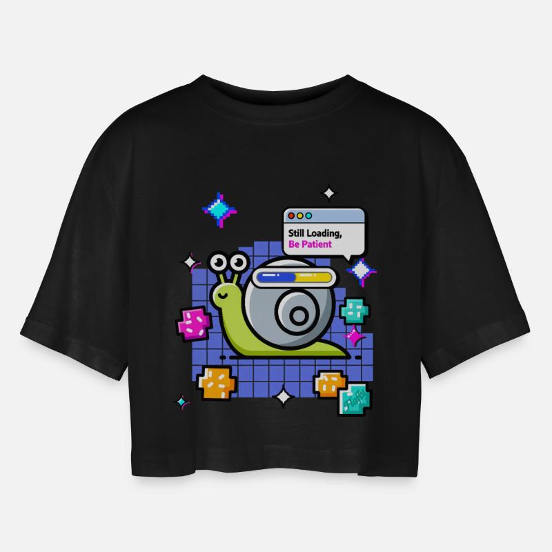 🐌 Still Loading – Meditating Snail on Wi-Fi Route - Women’s Oversized Cropped T-Shirt - black
