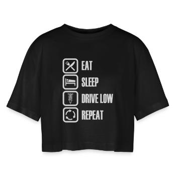 Low Lifestyle! - Women’s Oversized Cropped T-Shirt - black - Front - AI Model Female 172 light (172cm)
