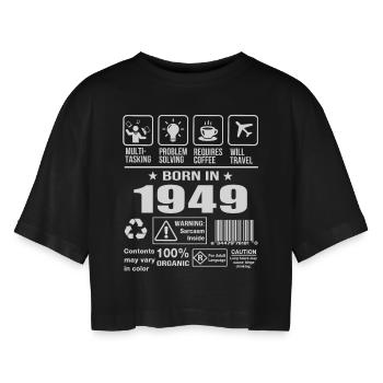 Jahrgang 1949 - Frauen Oversized Cropped T-Shirt - Schwarz - Vorne - AI Model Female 172 light (172cm)