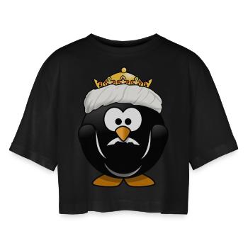 krone crown koenig king castle schloss tower burg2 - Frauen Oversized Cropped T-Shirt - Schwarz - Vorne - AI Model Female 172 light (172cm)