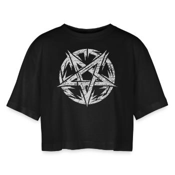Pentagramme déchiré signe occulte - T-shirt court oversize Femme - noir - Devant - AI Model Female 172 light (172cm)